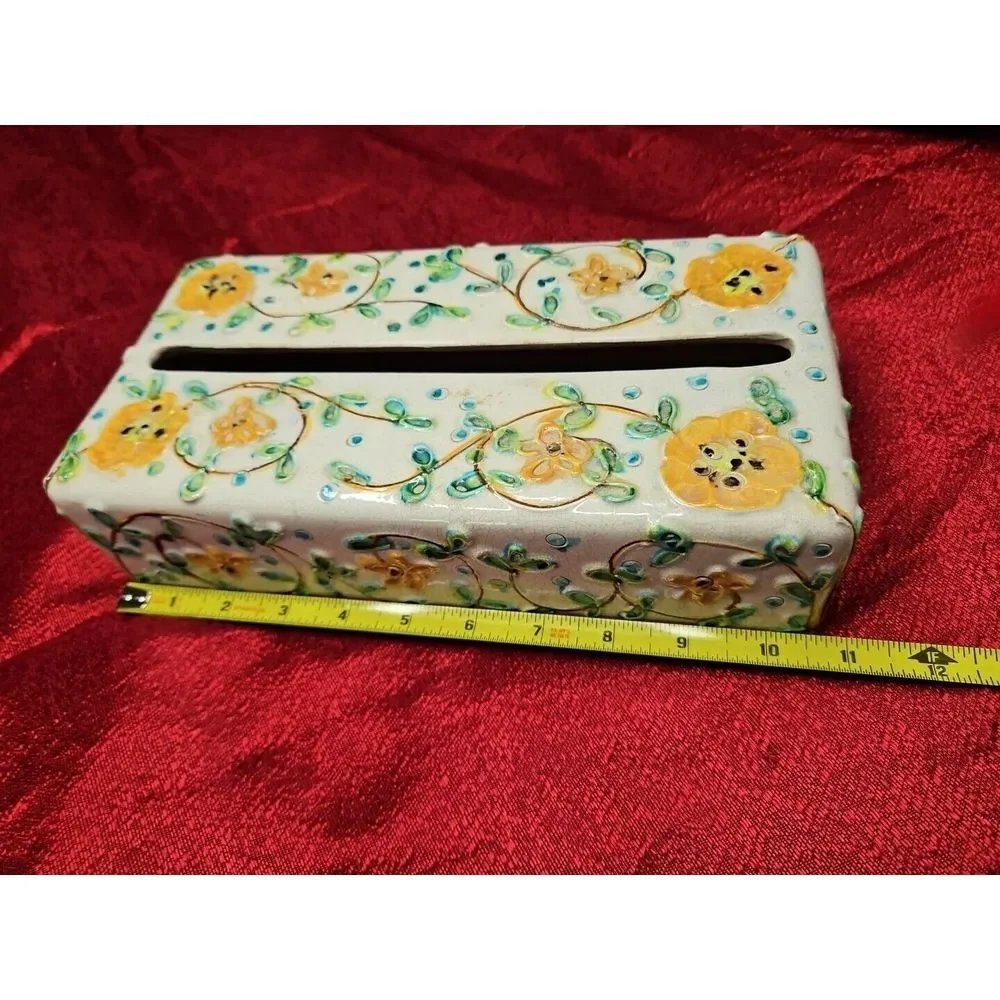 Vintage Italy MAJOLICA Tissue Box‎ Holder Porcelain MCM Italian HIGH RELIEF